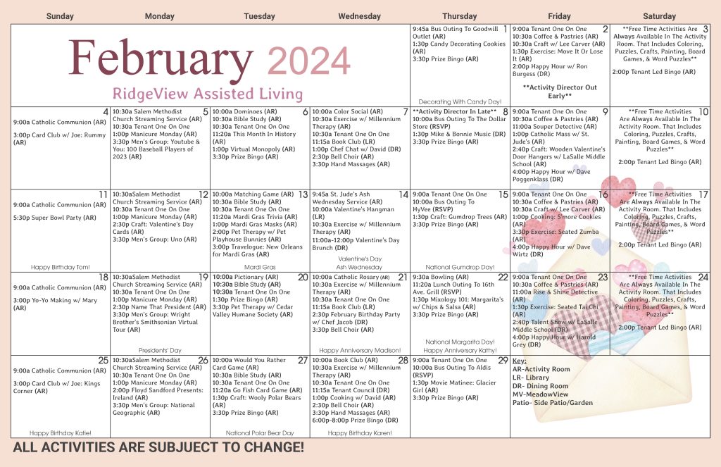 RidgeView Activity Calendar The Views of Cedar Rapids